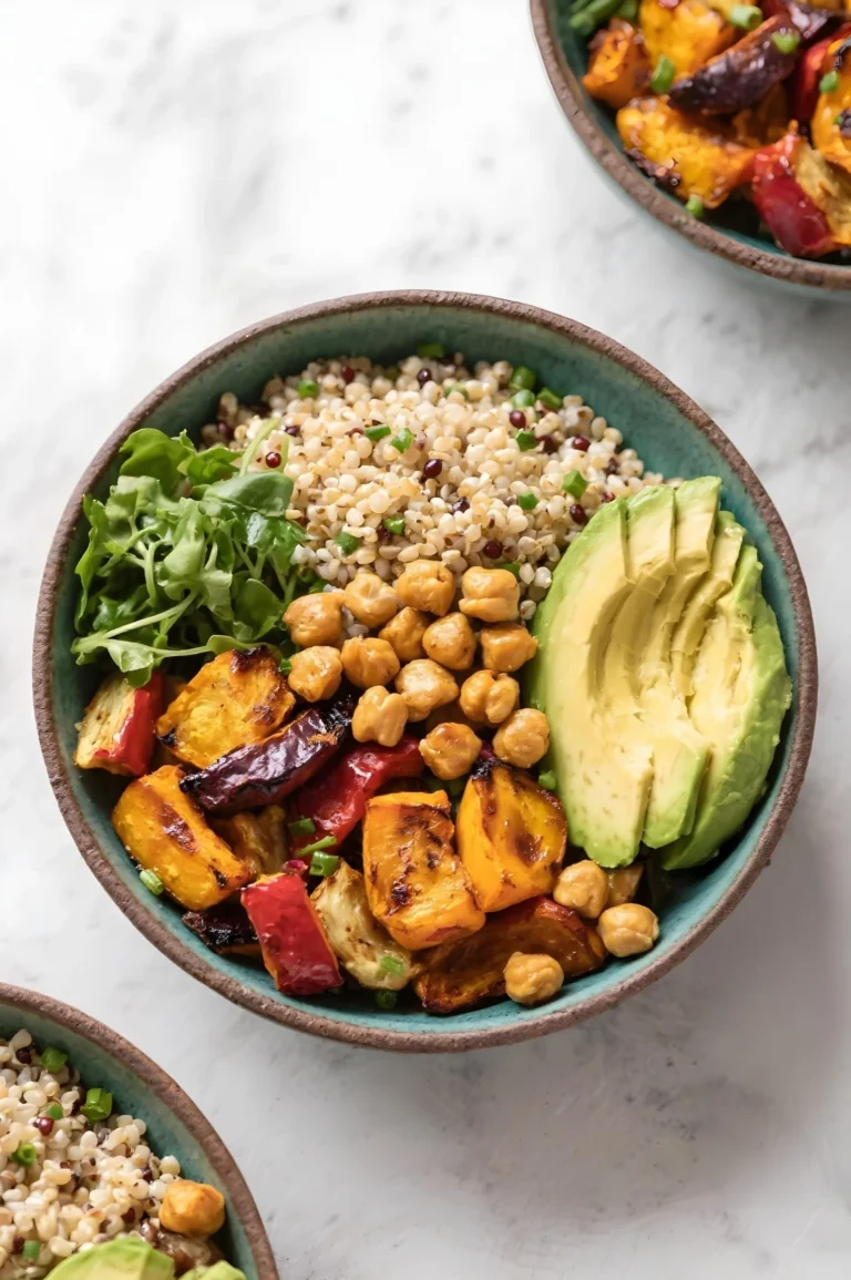 Buddha bowl con ceci, avocado, insalata e verdure miste